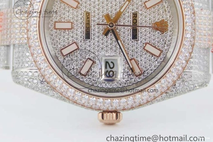 MiroTime 0601 Datejust 41 SS RG Full Diamonds TWF 1:1 Best Edition Diamonds Stick Markers Dial on Bracelet A Refined 2400